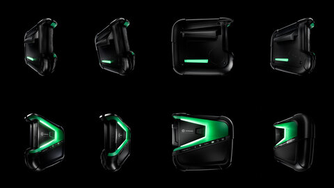 This picture shows the black and green mega macs X product from Hella Gutmann from eight different perspectives, with high-quality lighting on a black background.   | © wob AG