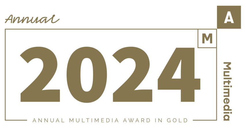 Zu sehen ist das Signet des Annual Multimedia Award in Gold aus dem Jahr 2024. 